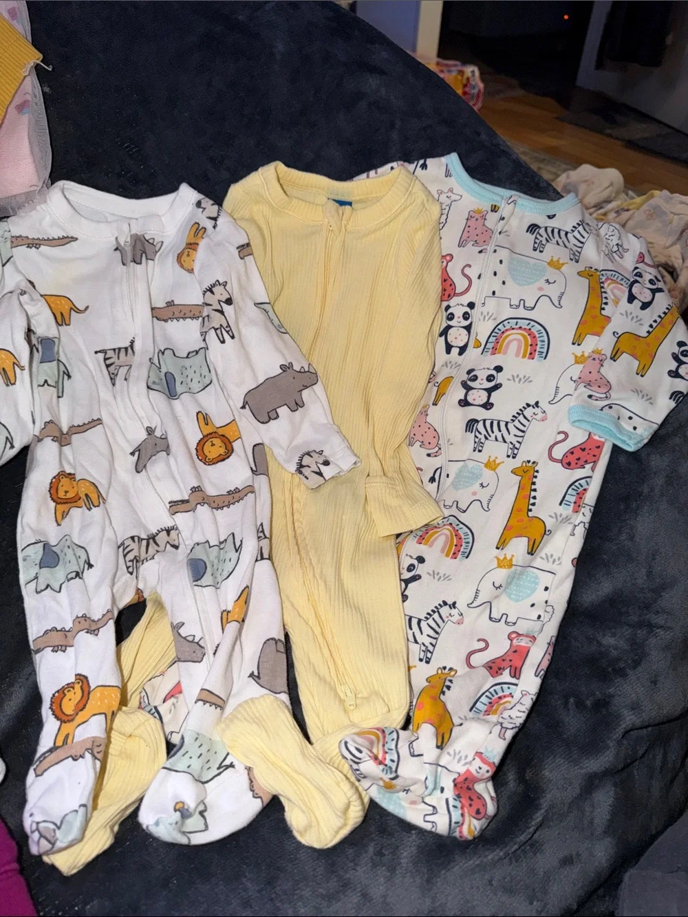 Cozy Yellow Footed Kids Pajama Set with Animal Prints
